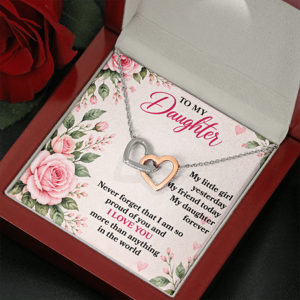 To My Daughter “My Little Girl Yesterday” Interlocking Hearts Necklace
