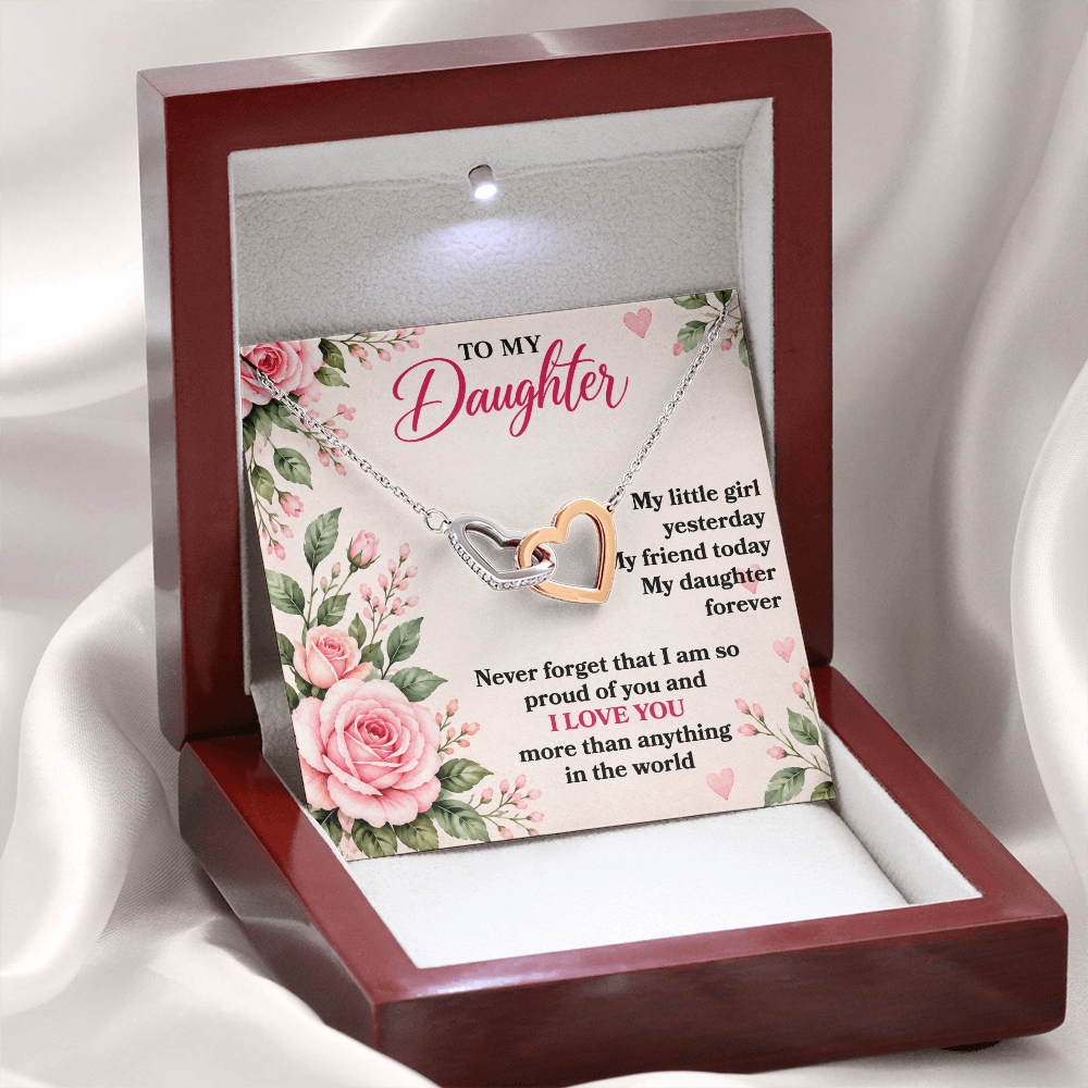 To My Daughter “My Little Girl Yesterday” Interlocking Hearts Necklace
