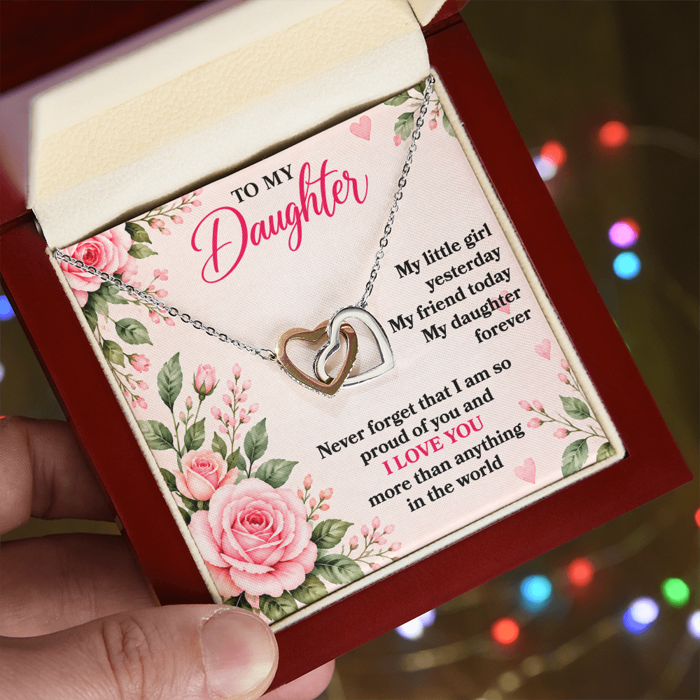 To My Daughter “My Little Girl Yesterday” Interlocking Hearts Necklace