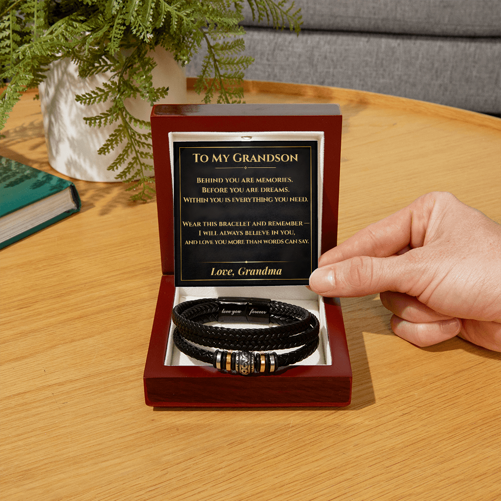 To My Grandson Graduation Leather Bracelet Gift From Grandma