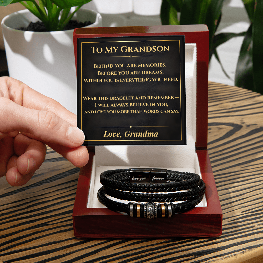 To My Grandson Graduation Leather Bracelet Gift From Grandma