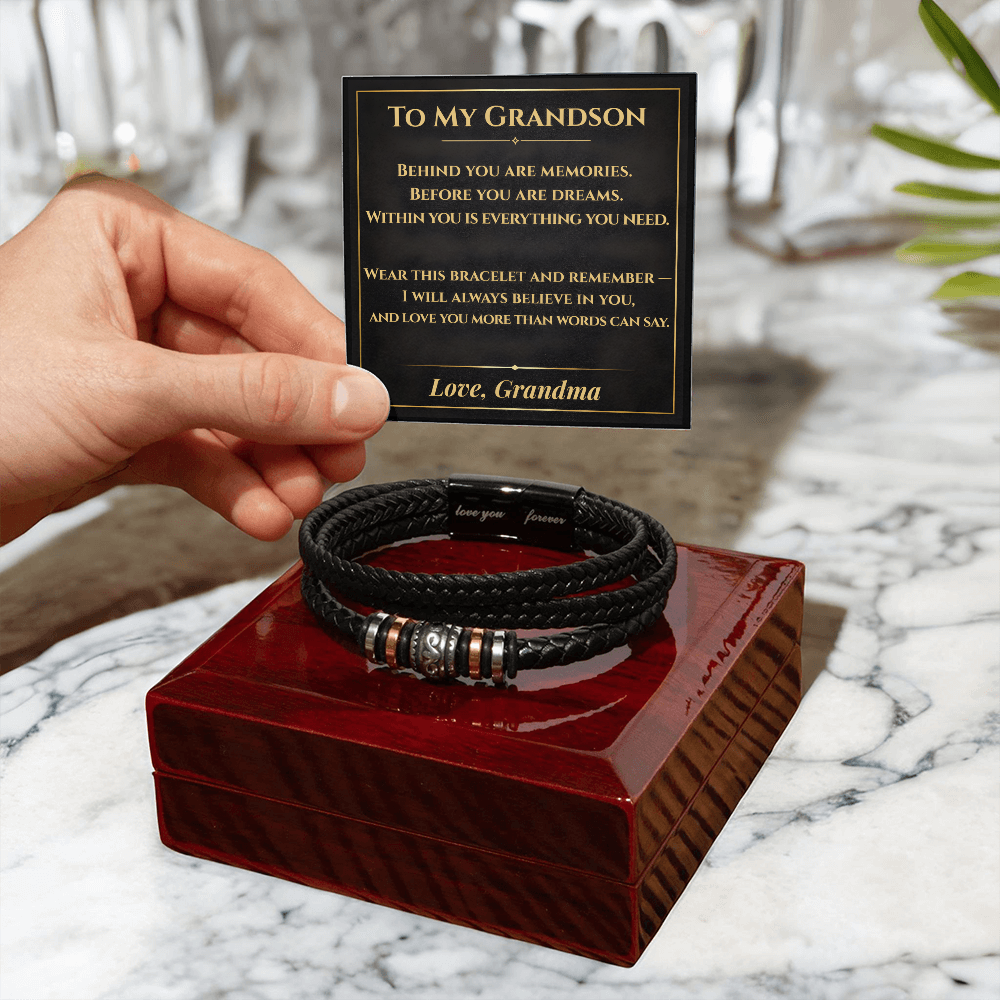 To My Grandson Graduation Leather Bracelet Gift From Grandma