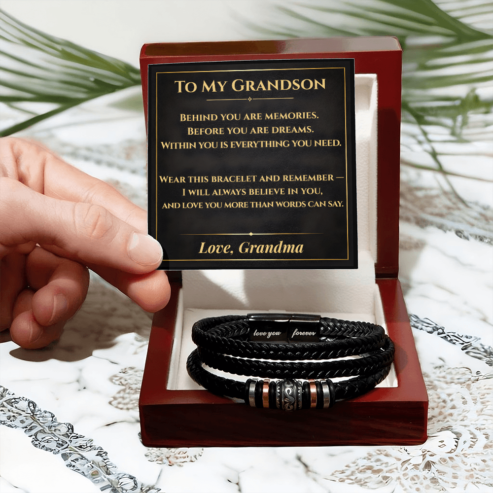 To My Grandson Graduation Leather Bracelet Gift From Grandma