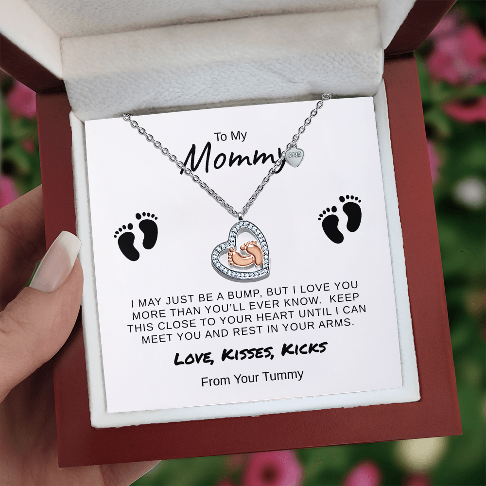 Baby Feet Heart Necklace Gift For New Mom