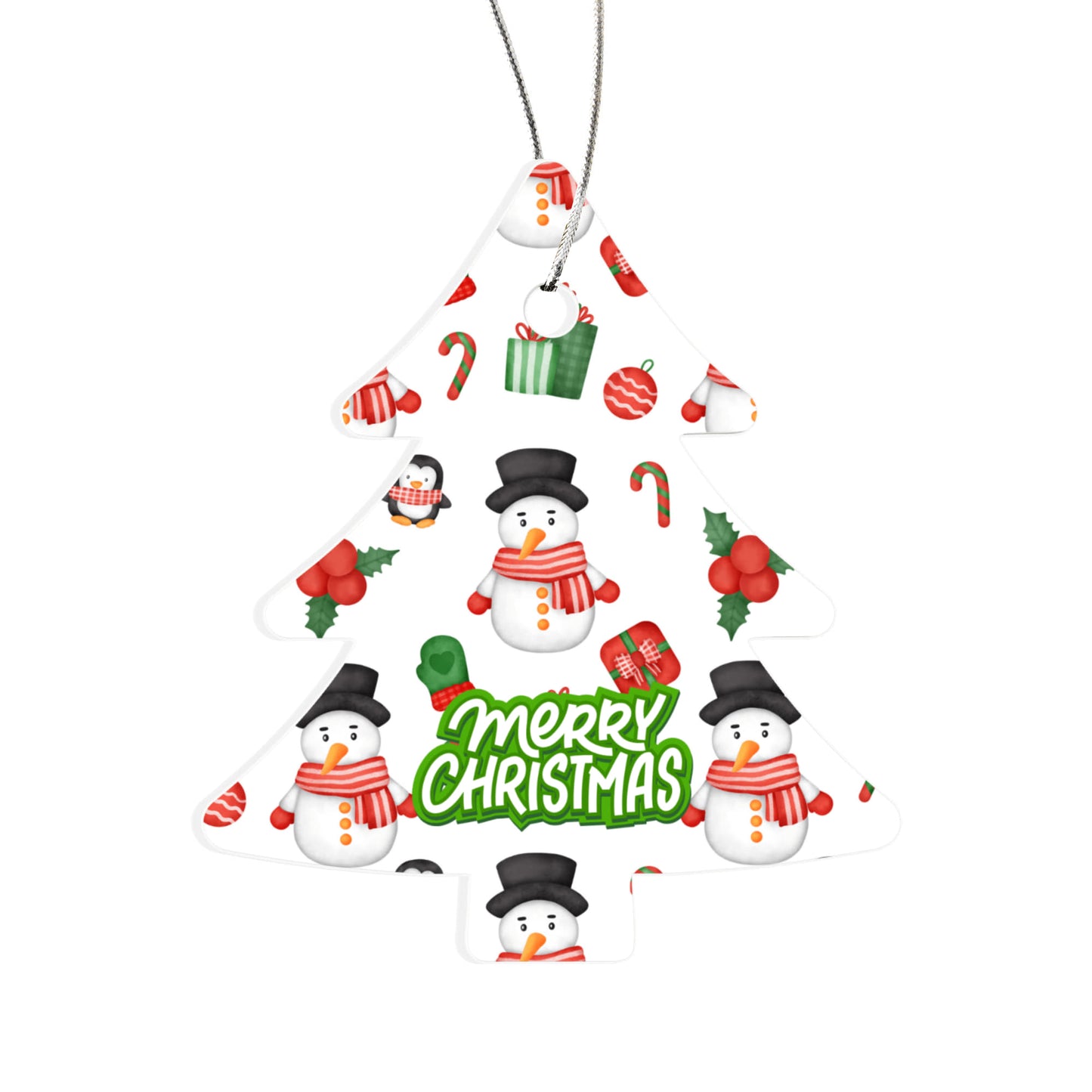 Christmas Tree Ornament Featuring Snowmen Candy Canes And Holly
