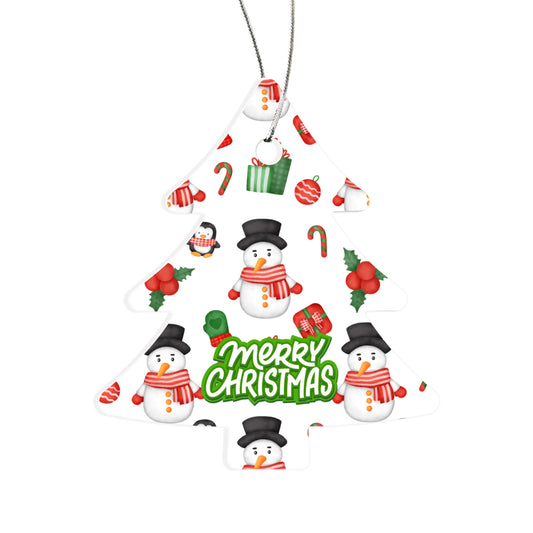 Christmas Tree Ornament Featuring Snowmen Candy Canes And Holly
