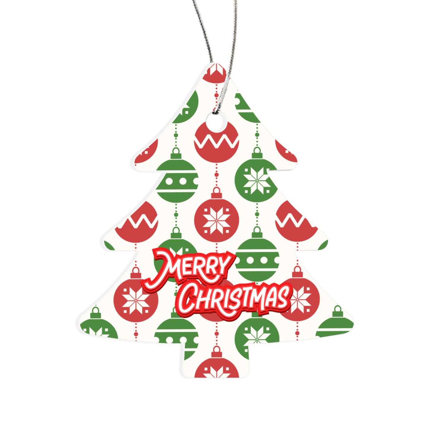Merry Christmas Tree Ornament With Festive Holiday Baubles