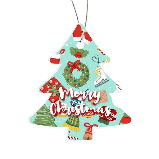 Merry Christmas Ornament Featuring Wreaths Gifts And Skates