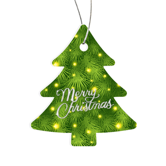 Merry Christmas Pine Tree Ornament With Twinkling Lights