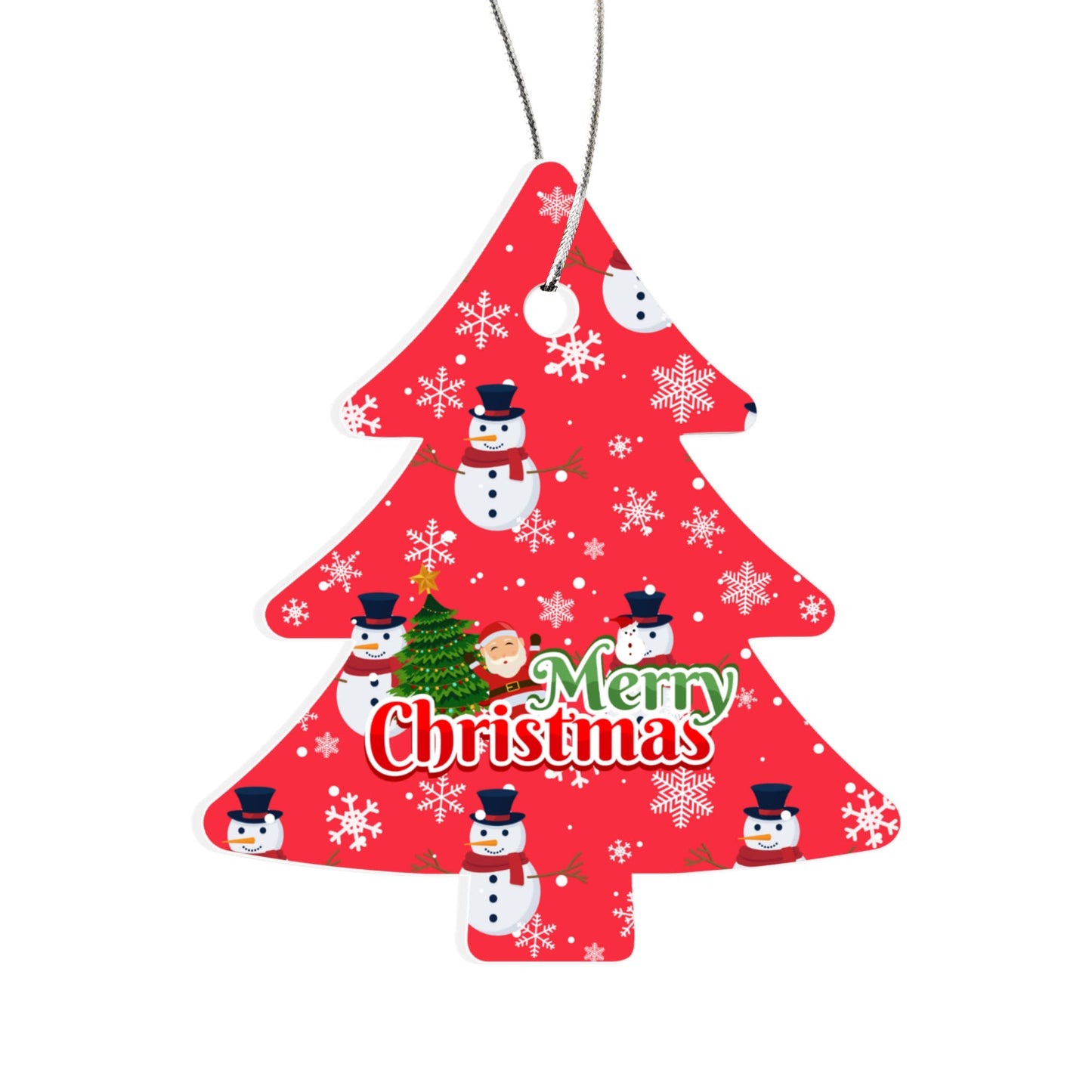 Merry Christmas Ornament Featuring Snowmen And Snowflakes