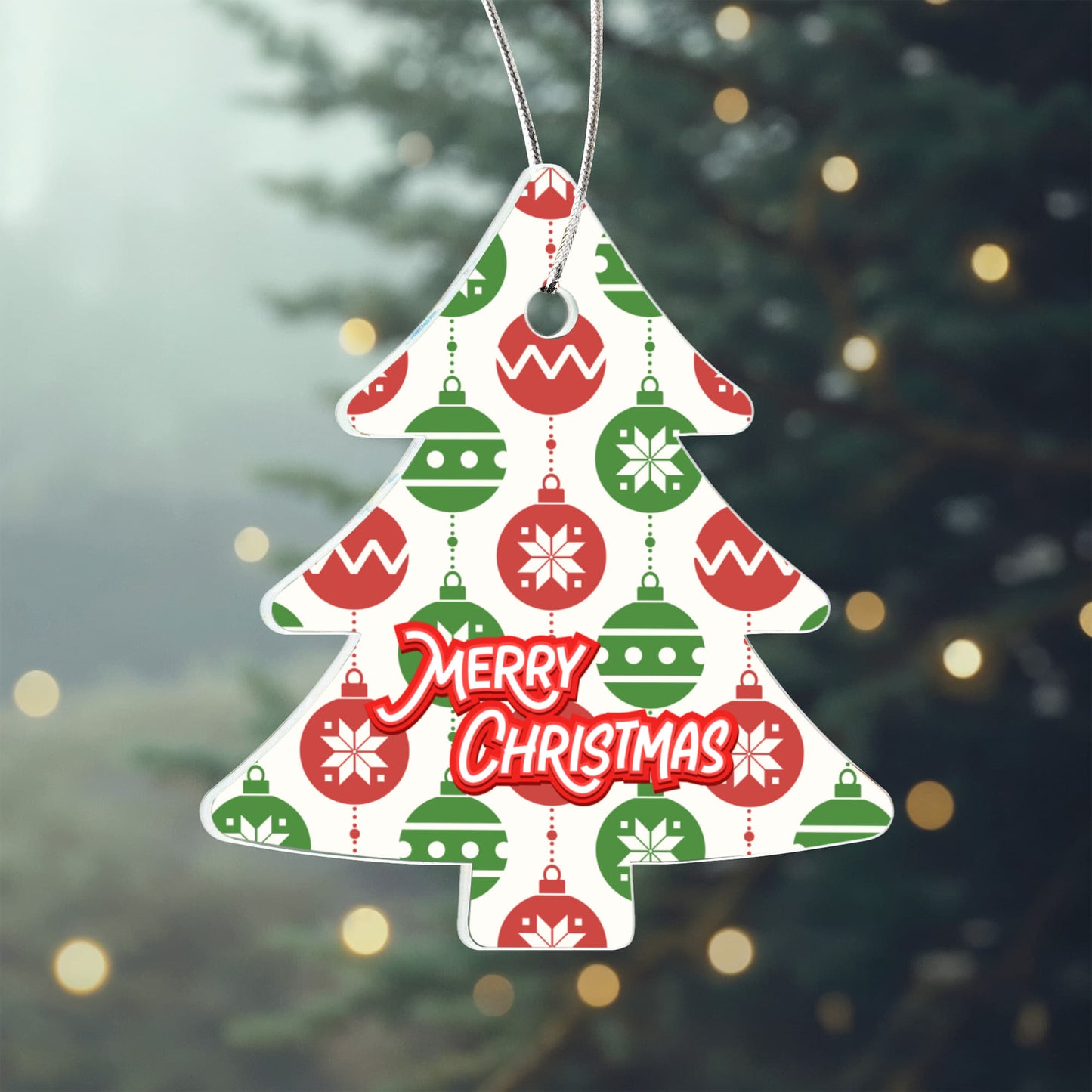 Merry Christmas Tree Ornament With Festive Holiday Baubles