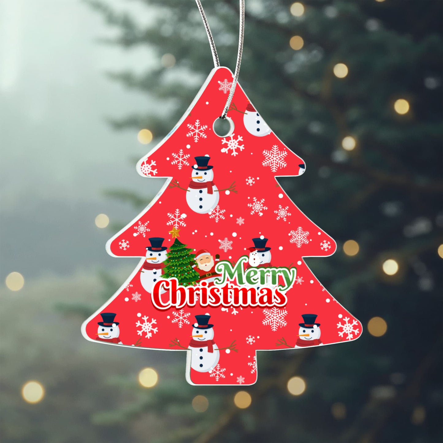 Merry Christmas Ornament Featuring Snowmen And Snowflakes