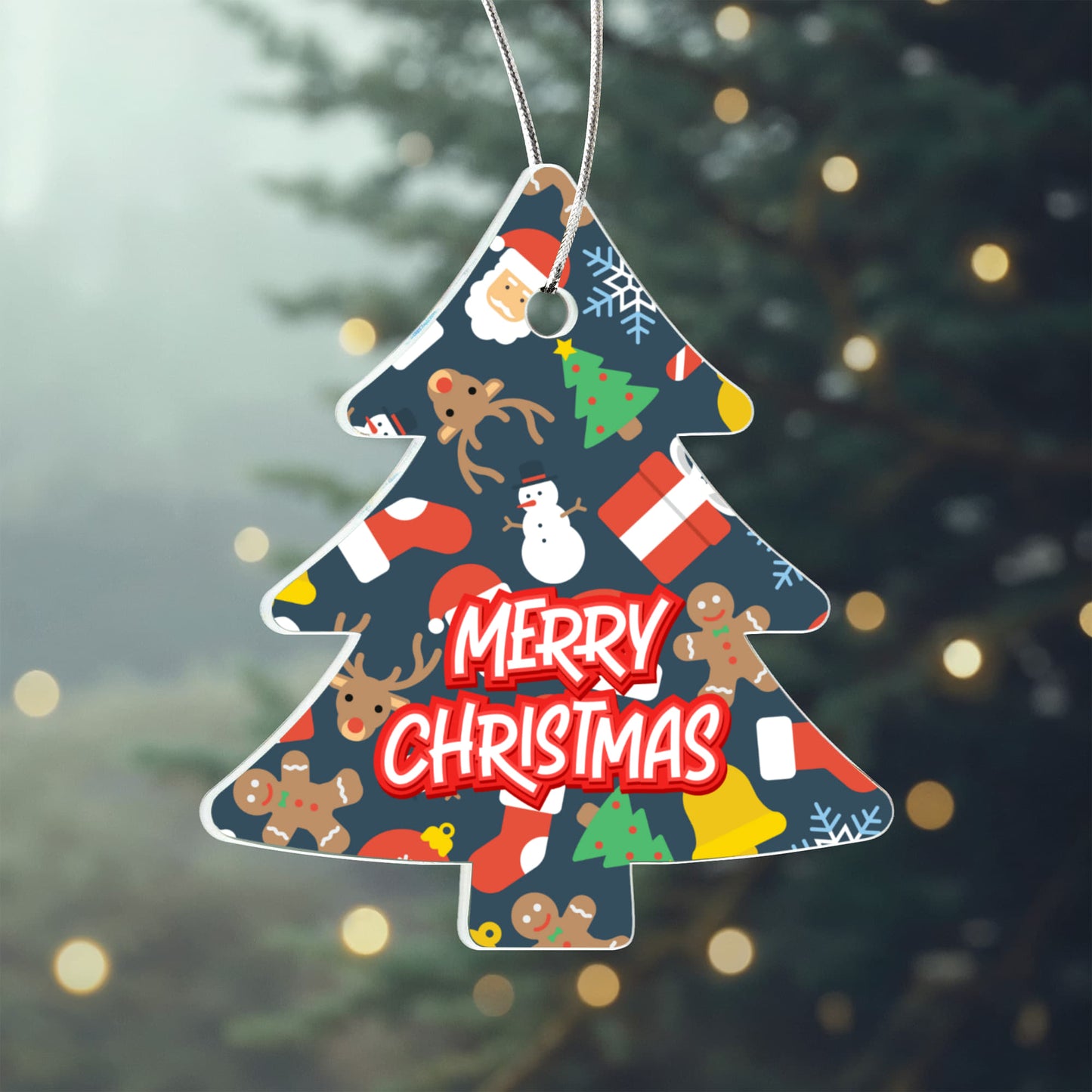 Christmas Tree Ornament With Gingerbread Reindeer And Gifts