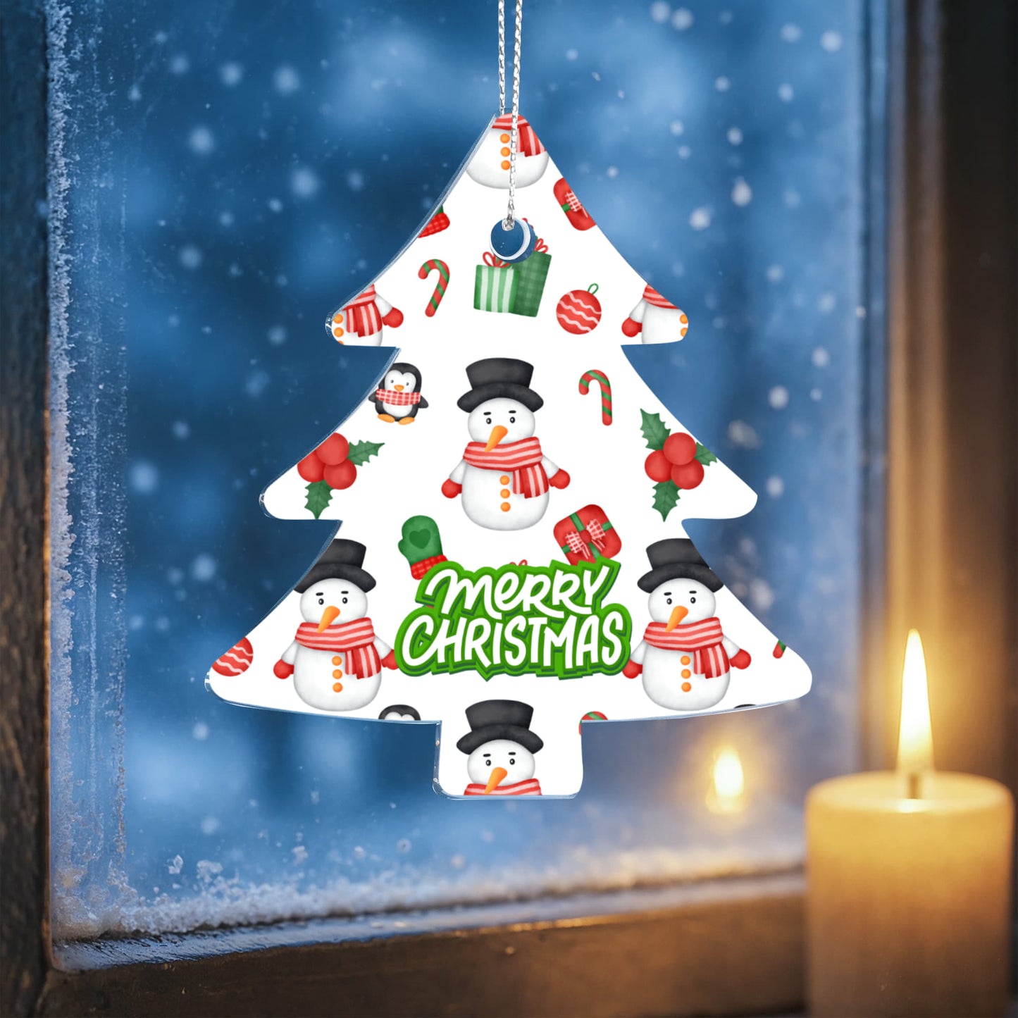 Christmas Tree Ornament Featuring Snowmen Candy Canes And Holly