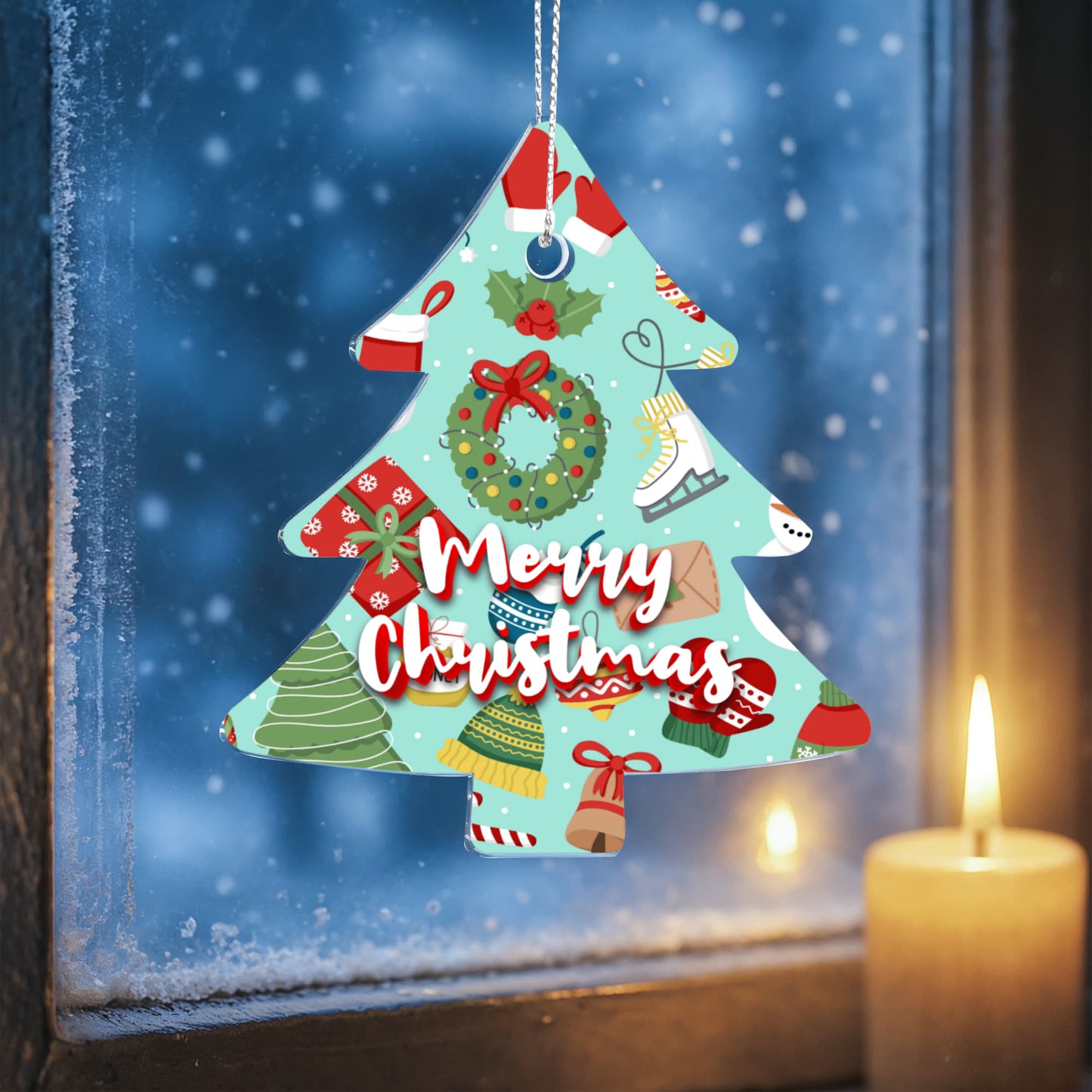 Merry Christmas Ornament Featuring Wreaths Gifts And Skates