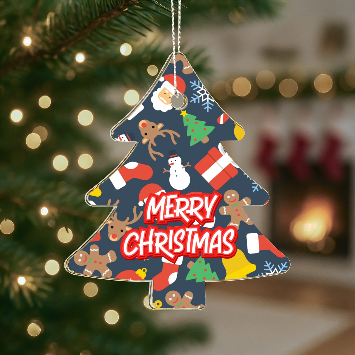 Christmas Tree Ornament With Gingerbread Reindeer And Gifts