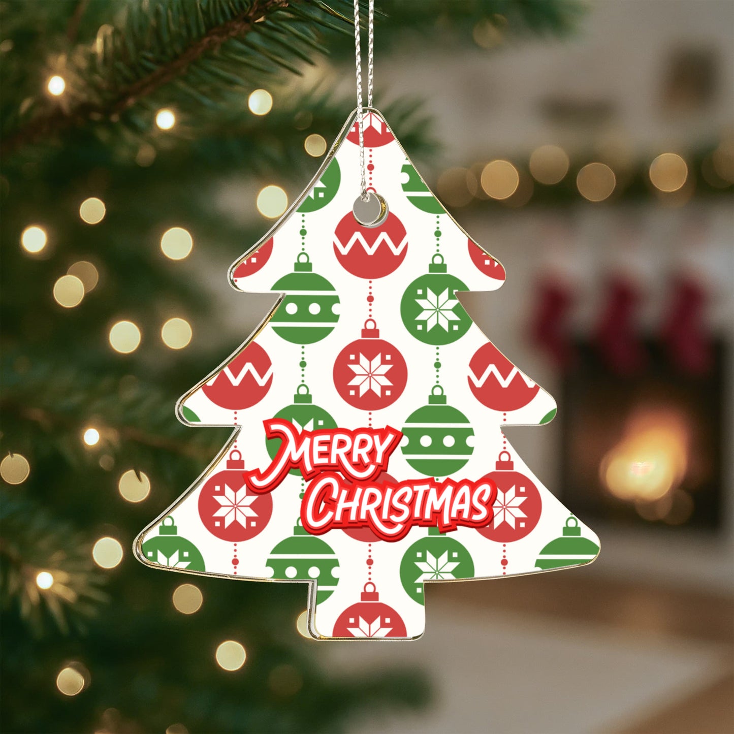 Merry Christmas Tree Ornament With Festive Holiday Baubles