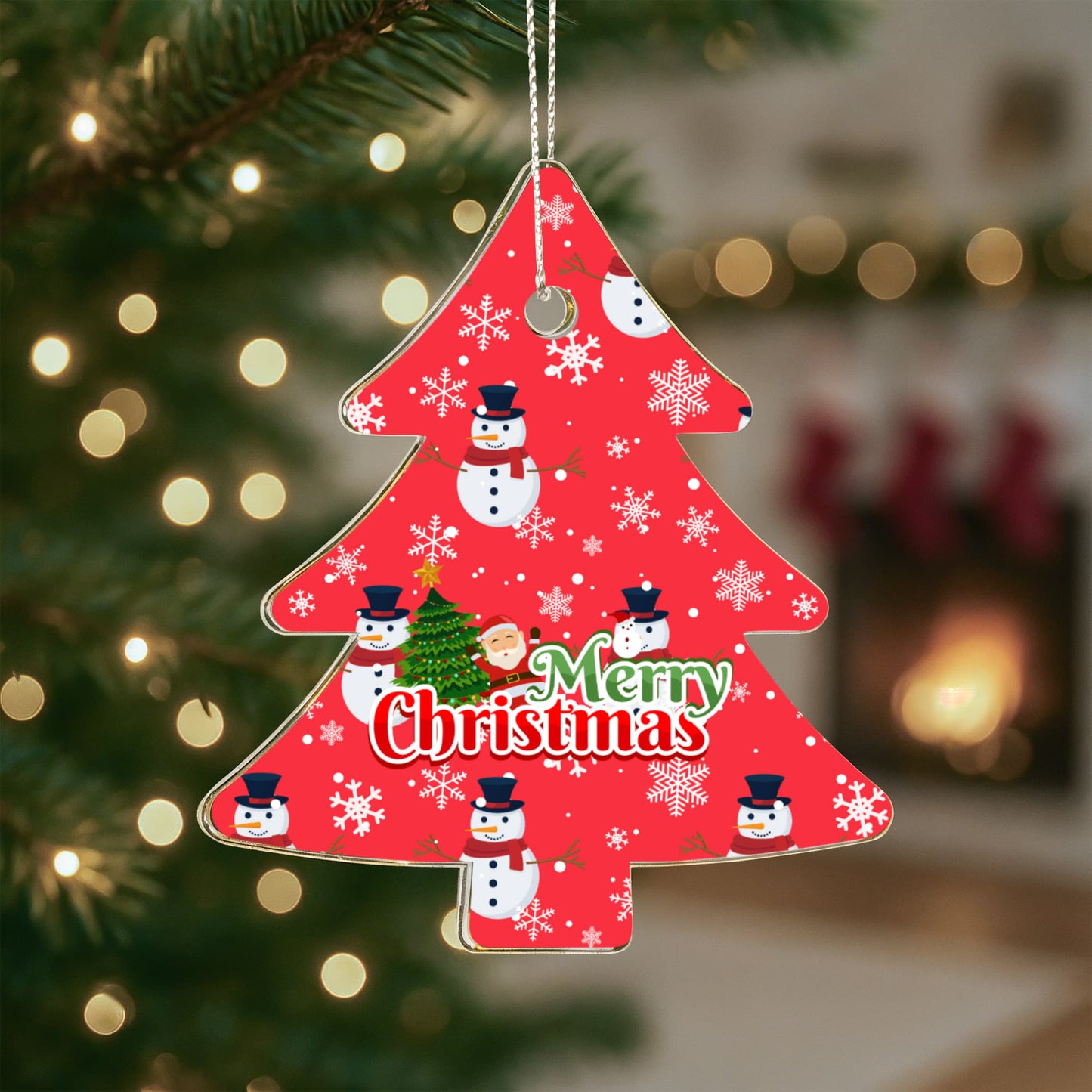 Merry Christmas Ornament Featuring Snowmen And Snowflakes