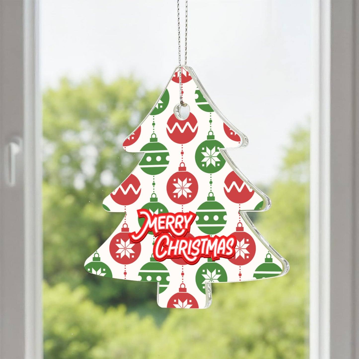 Merry Christmas Tree Ornament With Festive Holiday Baubles