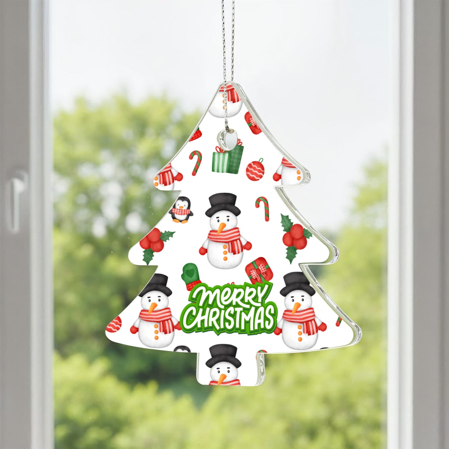 Christmas Tree Ornament Featuring Snowmen Candy Canes And Holly