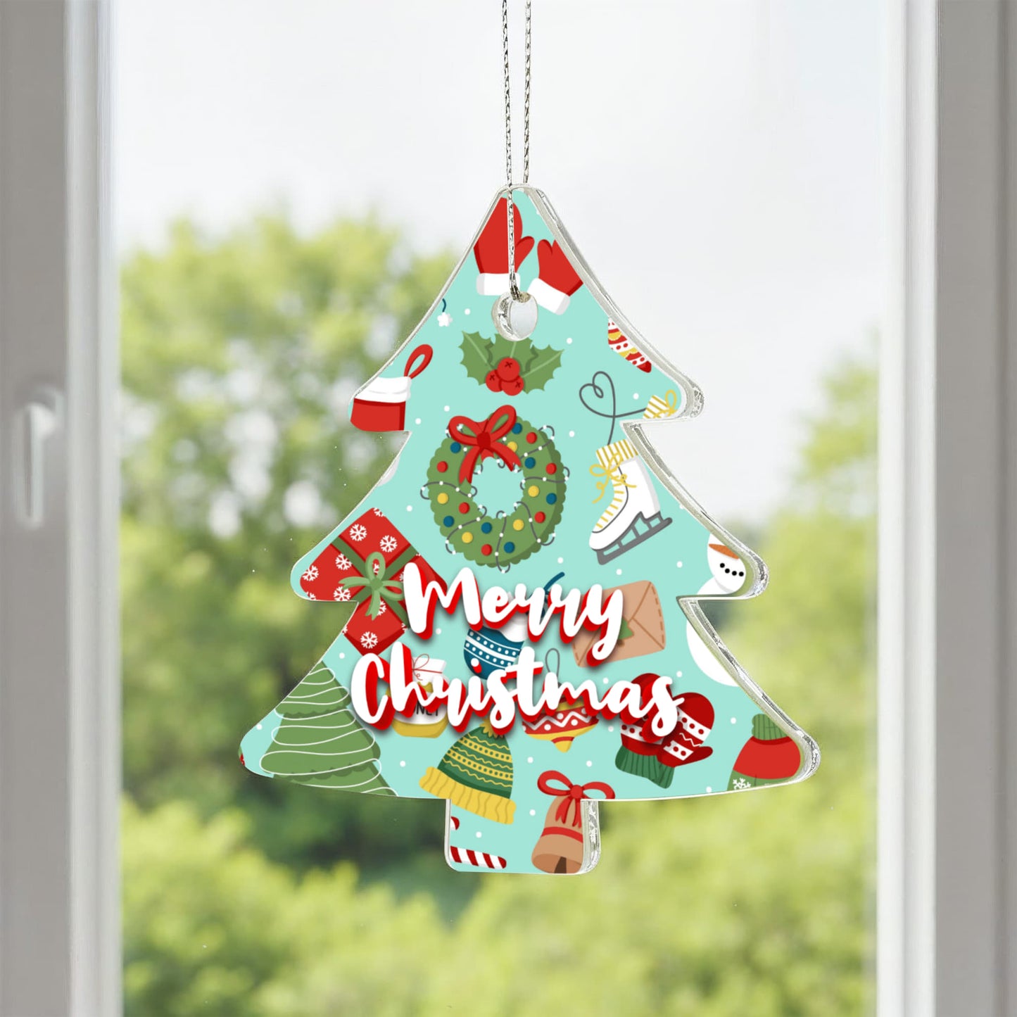 Merry Christmas Ornament Featuring Wreaths Gifts And Skates