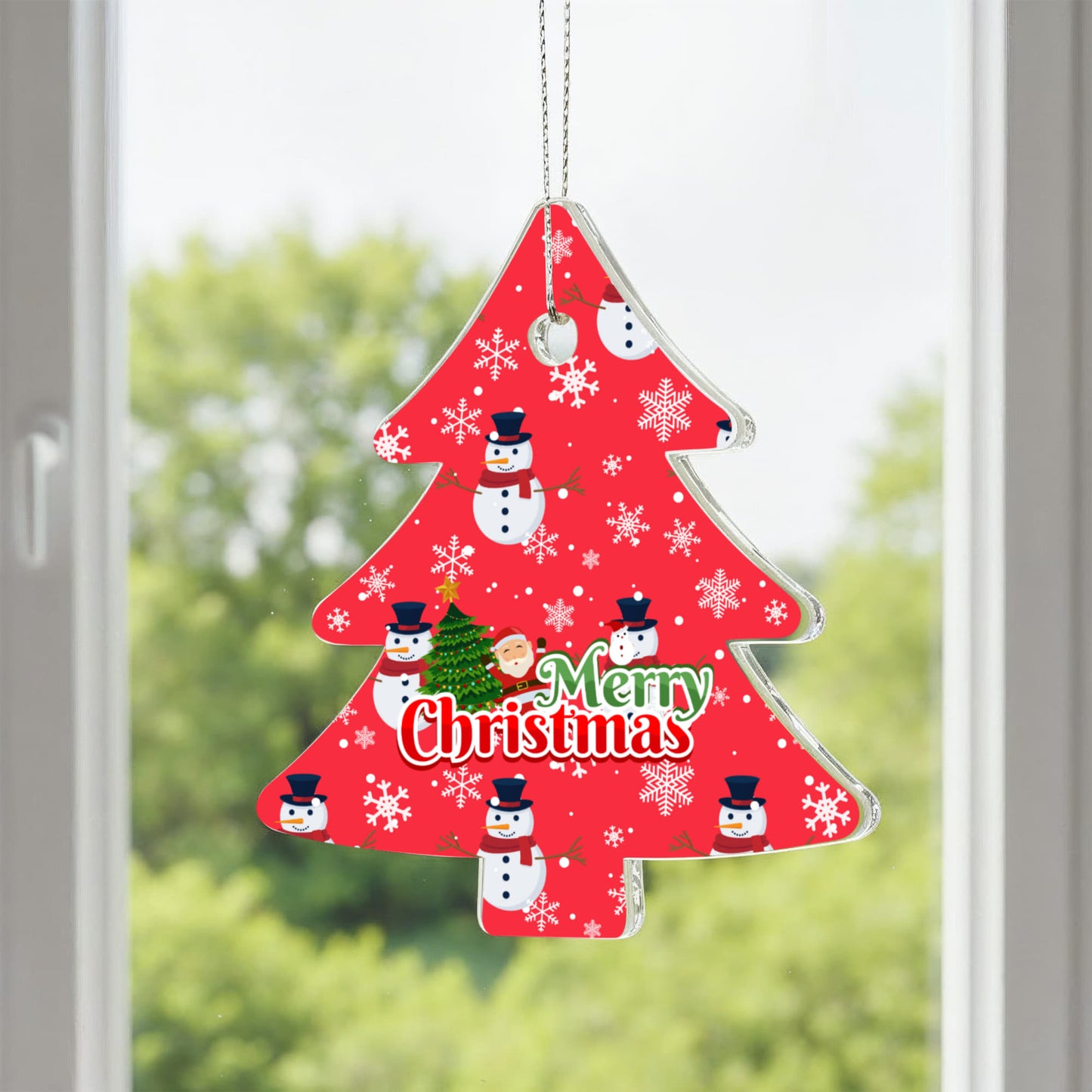 Merry Christmas Ornament Featuring Snowmen And Snowflakes