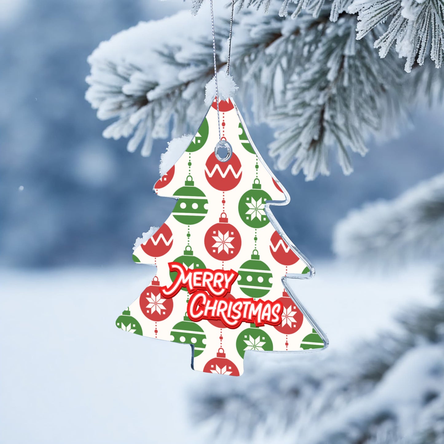 Merry Christmas Tree Ornament With Festive Holiday Baubles