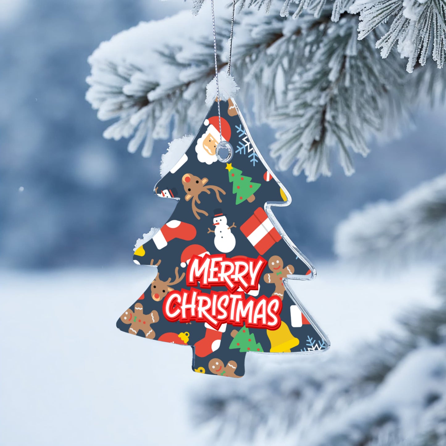 Christmas Tree Ornament With Gingerbread Reindeer And Gifts