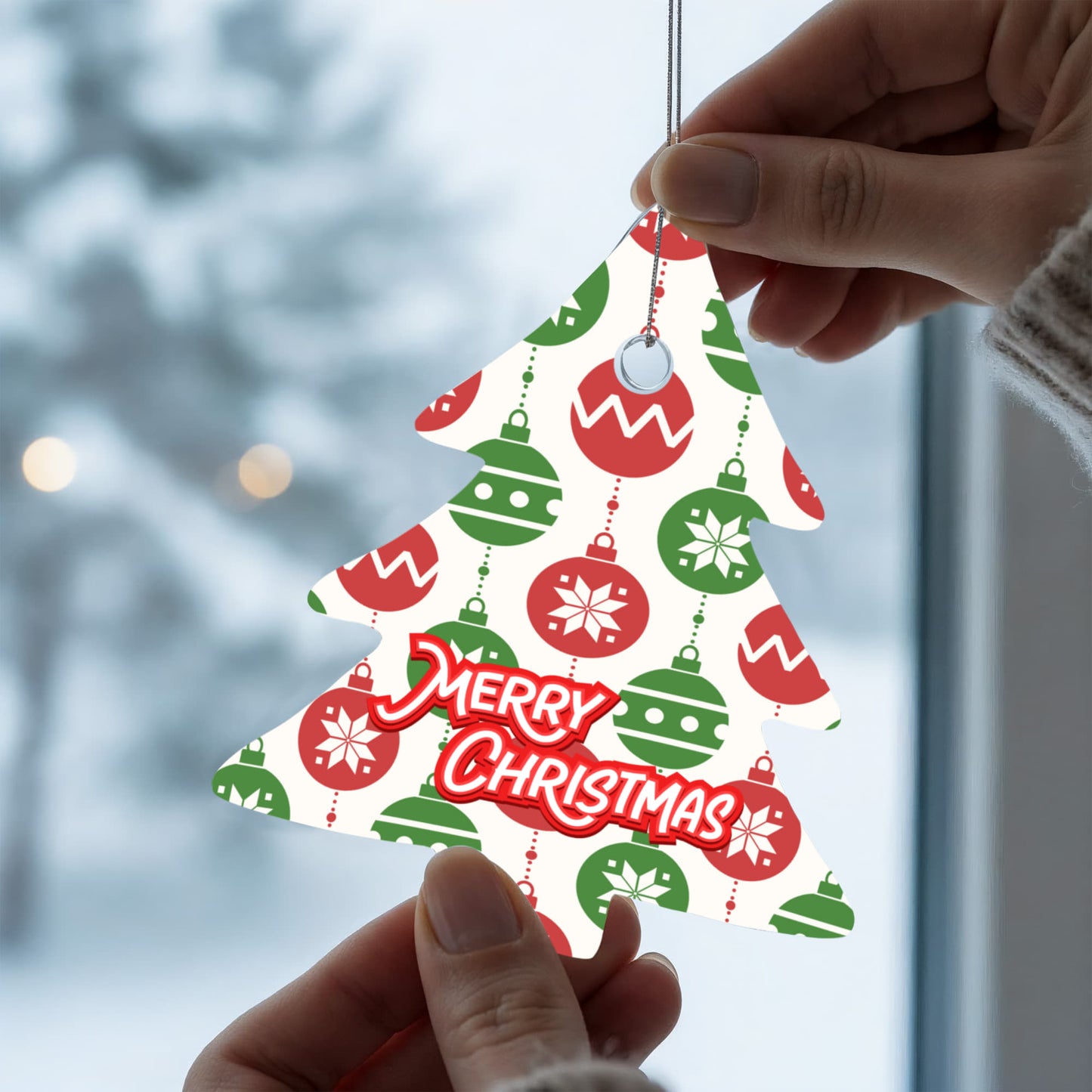 Merry Christmas Tree Ornament With Festive Holiday Baubles