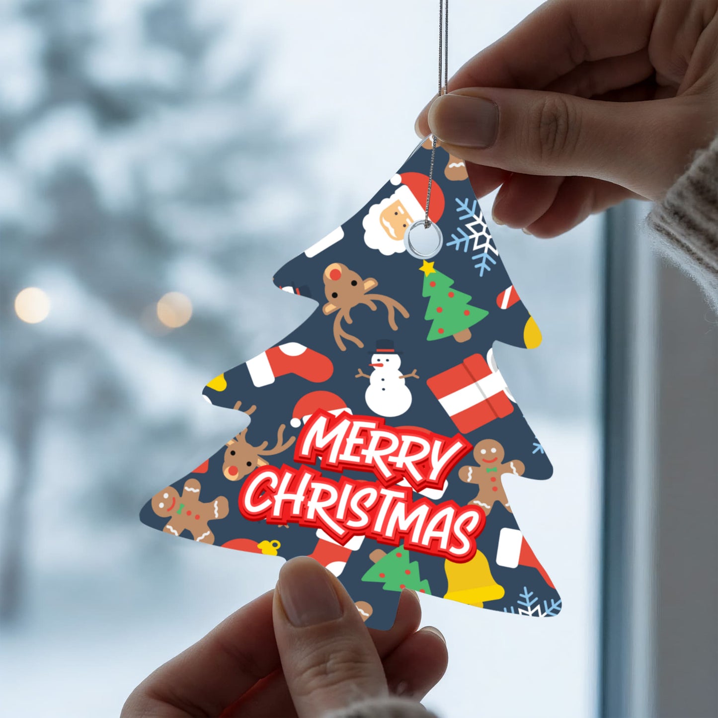 Christmas Tree Ornament With Gingerbread Reindeer And Gifts