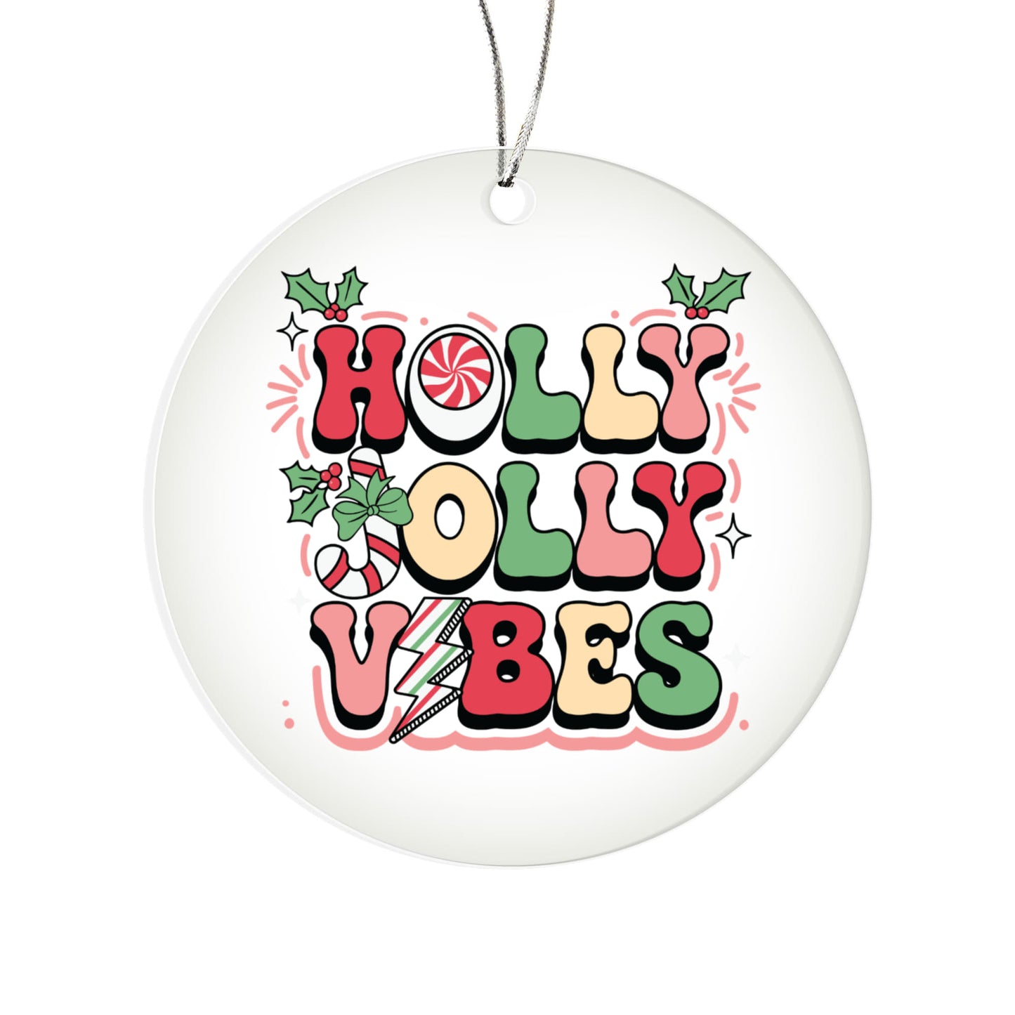Holly Jolly Retro Vibes Acrylic Christmas Tree Ornament Decoration