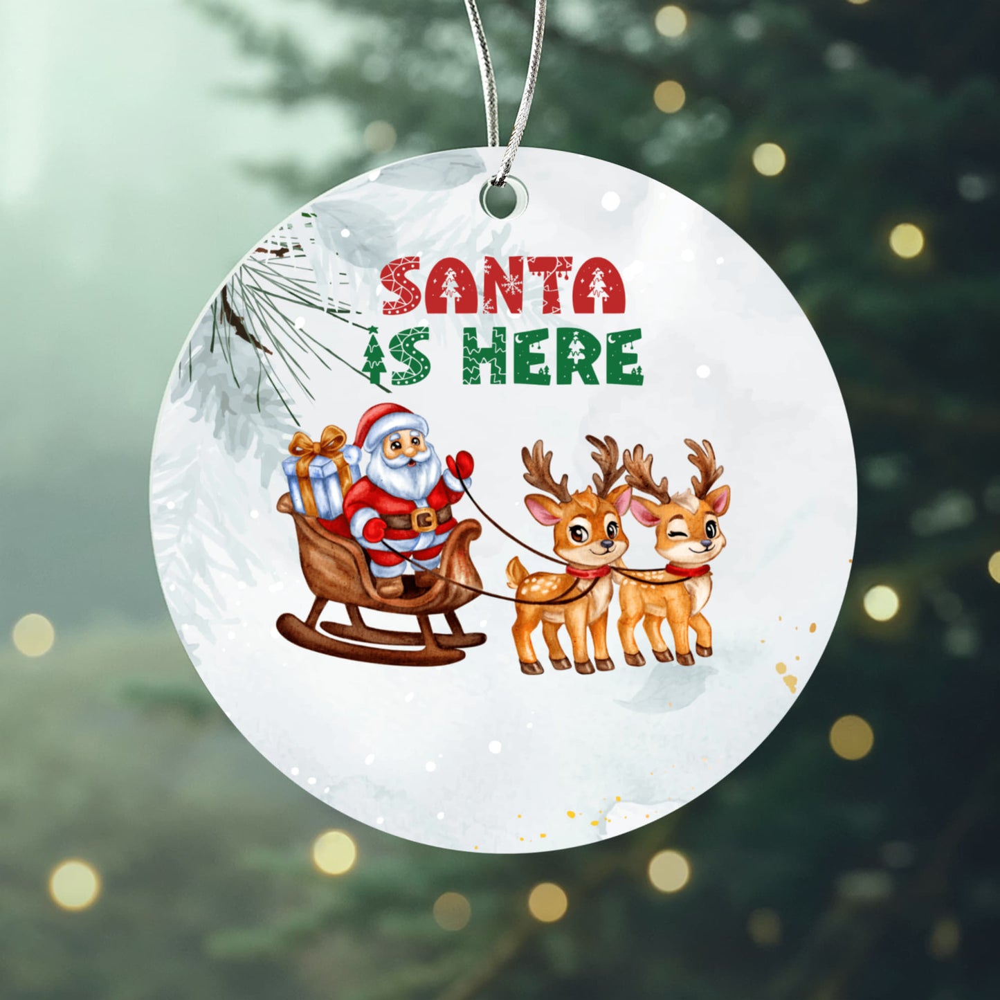 Santa Is Here Christmas Acrylic Circle Ornament