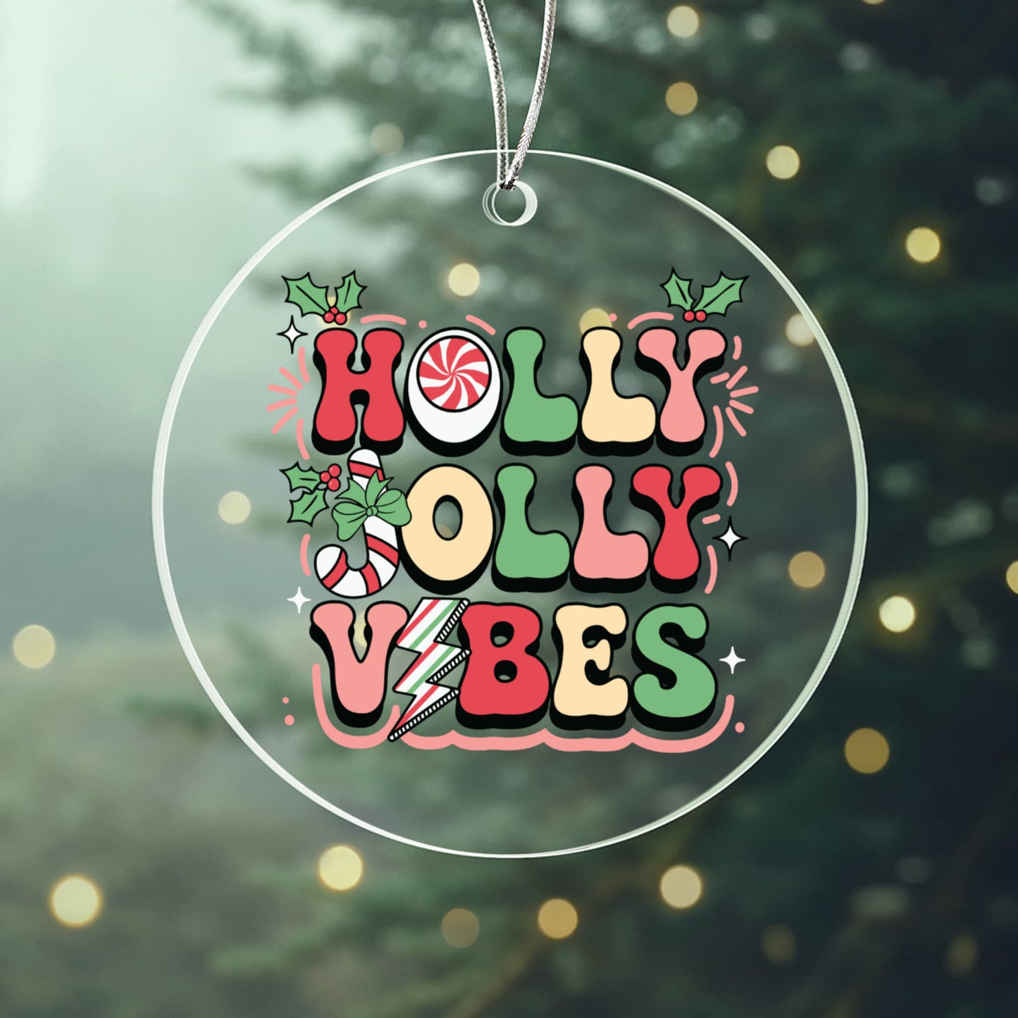 Holly Jolly Retro Vibes Acrylic Christmas Tree Ornament Decoration