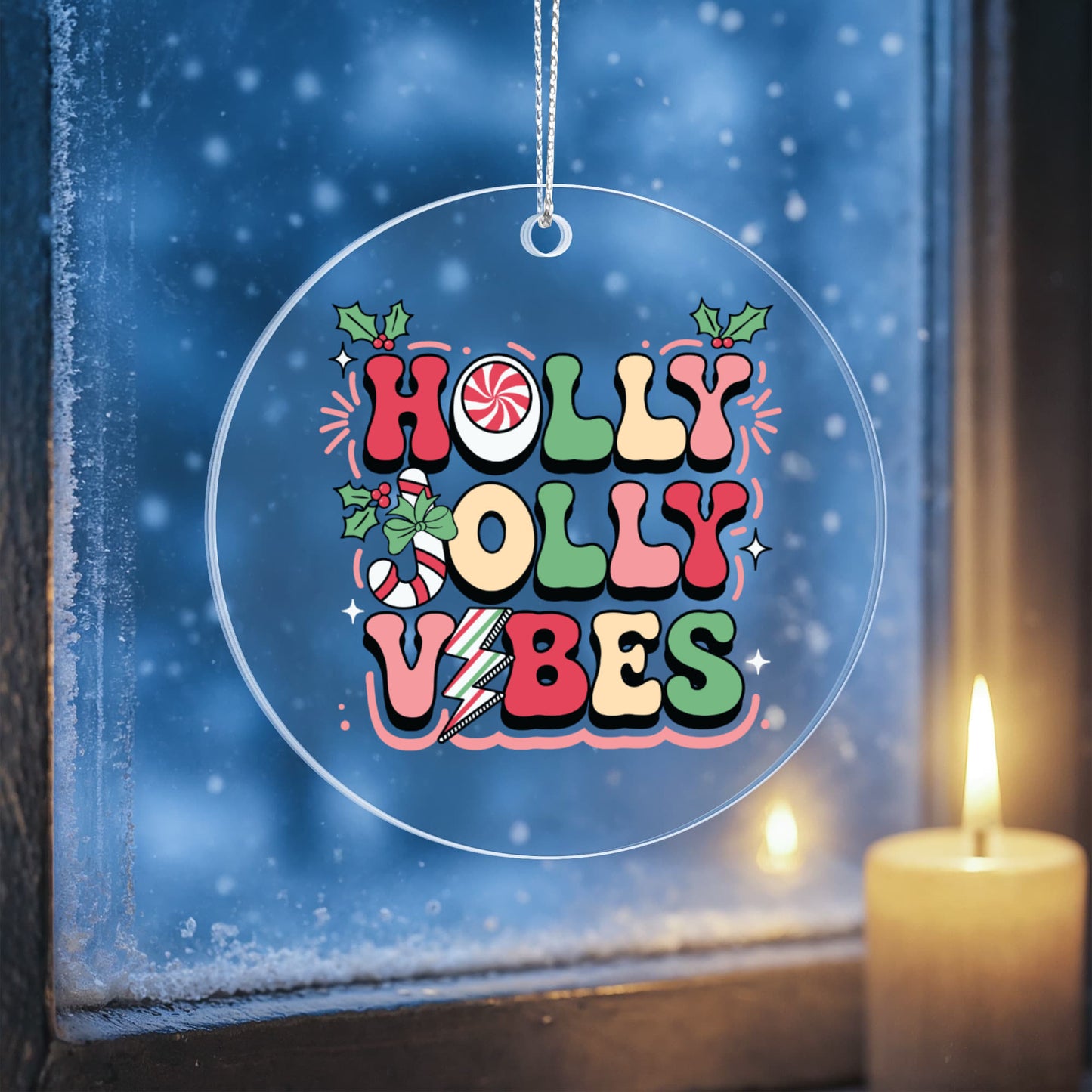 Holly Jolly Retro Vibes Acrylic Christmas Tree Ornament Decoration