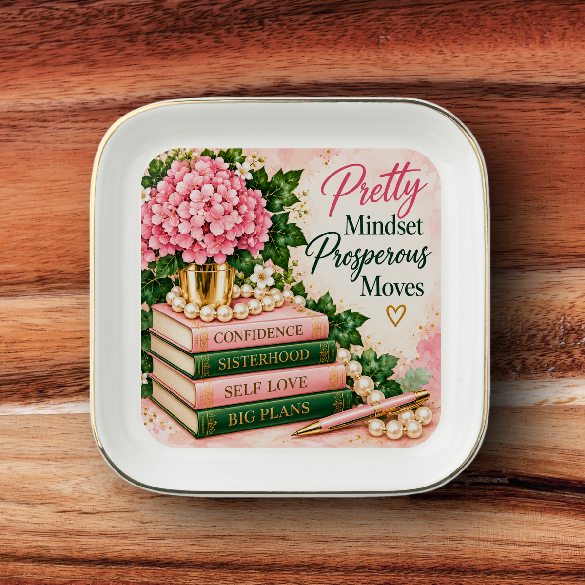Pretty Mindset Prosperous Moves Jewelry Dish, Pink and Green Jewelry Tray, Bougie Gift for Her, Sister Friend Gift