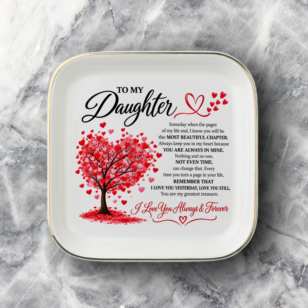 To My Daughter “Most Beautiful Chapter” Gold-Trimmed Ceramic Jewelry Dish