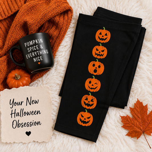 Halloween Pumpkin Face Leggings | Women's Black Jack-O'-Lantern Leggings